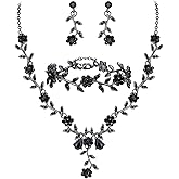 BriLove Women's Wedding Jewelry Leaf Cluster Flower Crystal Dangle Earrings Pendant Necklace Set for Bridal