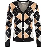 GRACE KARIN Womens Cardigan Sweater Spring Fashion Long Sleeve Argyle Sweater V Neck Button Up Cardigan Preppy Clothes