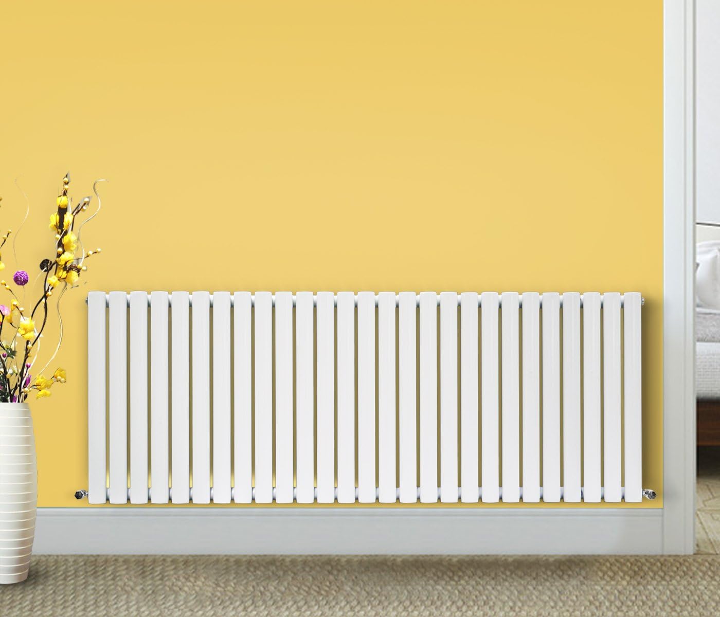 NRG 600x1593mm Gloss White Radiator Horizontal Oval Panel Bathroom Designer Double Rad Central Heating, 600x1593mm - Double - Image 4