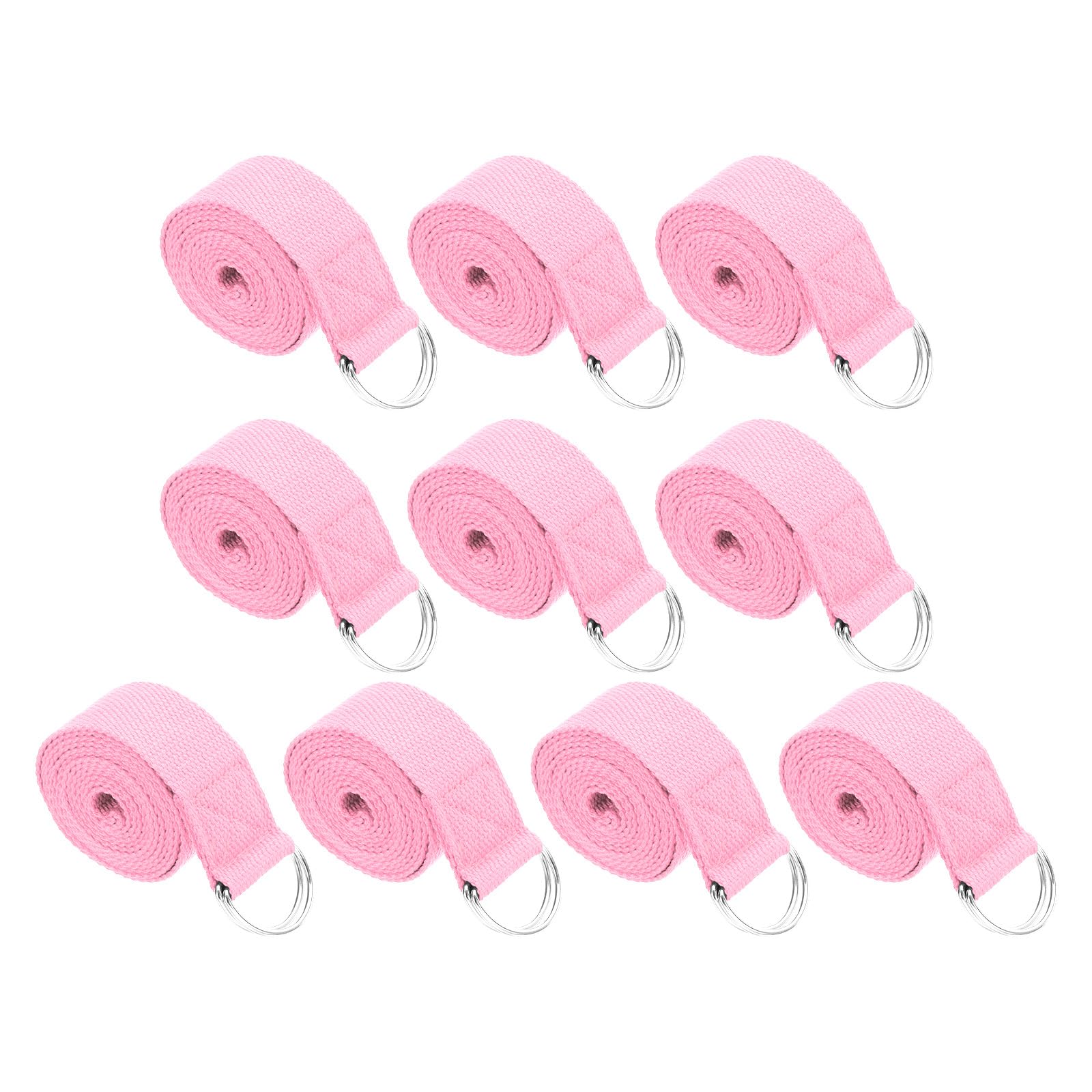 PATIKIL Yoga Strap for Stretching 6 Feet, 10Pcs Cotton Yoga Belt with Adjustable Metal D-Ring Buckle Stretch Bands for Fitness Pilates, Pink