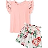 Arshiner Girls 2 Piece Outfits Summer Clothes Ruffle Short Sleeve Shirts Top and High Waist Paper Bag Shorts Set with Pockets