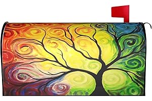 Duduho Colorful Rainbow Tree of Life Branch Mailbox Cover Magnetic Mailbox Wraps Post Box Cover Décor 21x18 in