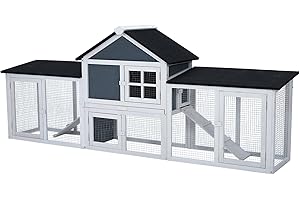 OutdoorVibe 82in Wooden Rabbit Hutch, Outdoor Chicken Coop, Bunny Hutch Guinea Pig Pet House Bunny Cage with Double Side Runs, Weatherproof Roof, Removable Tray, Ramps for Small Animals