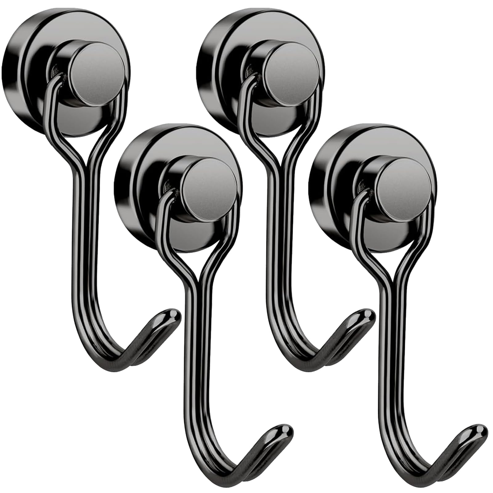 GGTTNRT Magnetic Hooks, 31Lb Magnet Hooks, Strong Magnetic Hooks for Fridge, Magnet Hooks for Hanging, Camping, Kitchen (Black, 4PCS)