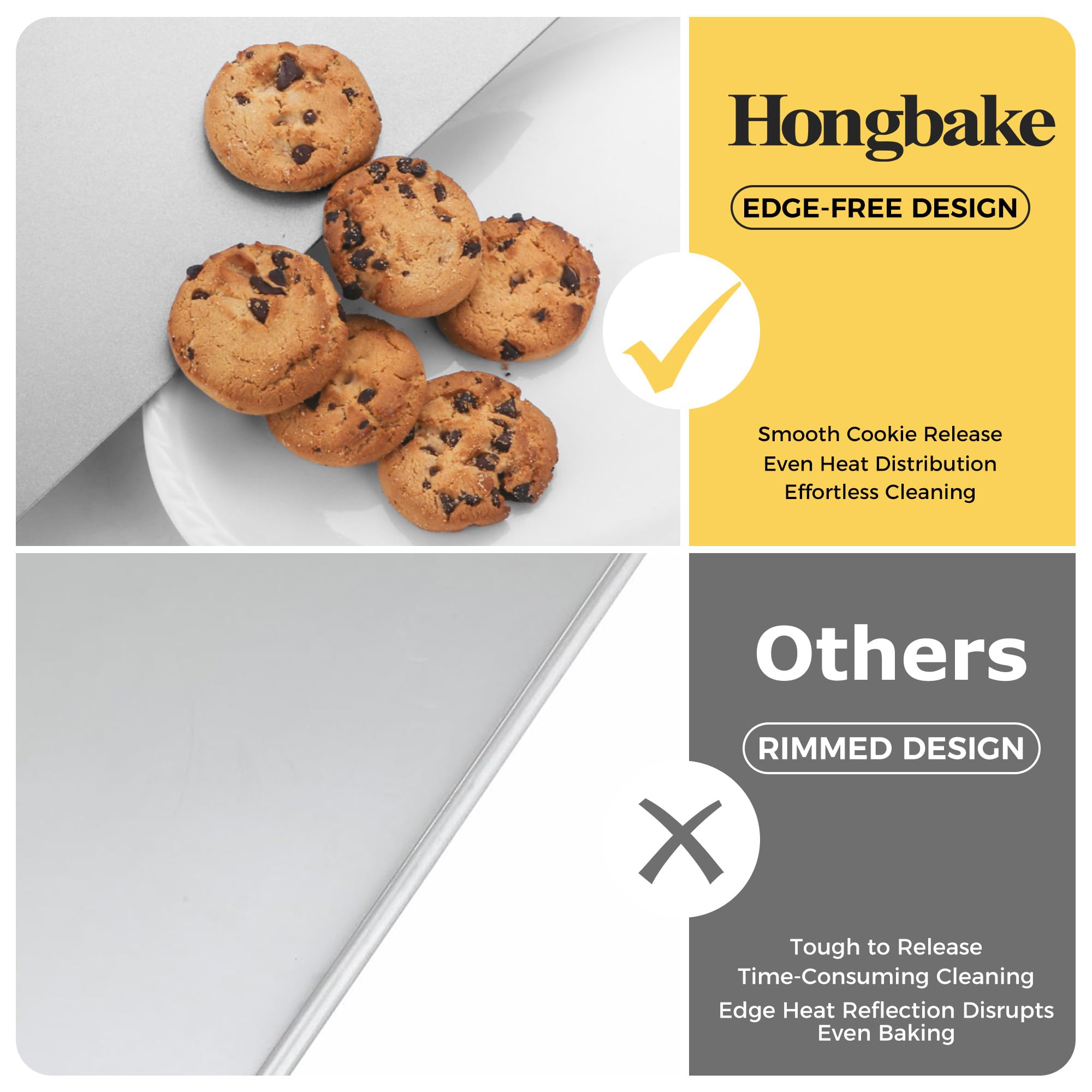 HONGBAKE 2 Pieces Large Flat Cookie Sheet No Edges, Nonstick Insulated Baking Pan, Commercial Oven Trays for Cooking, 16