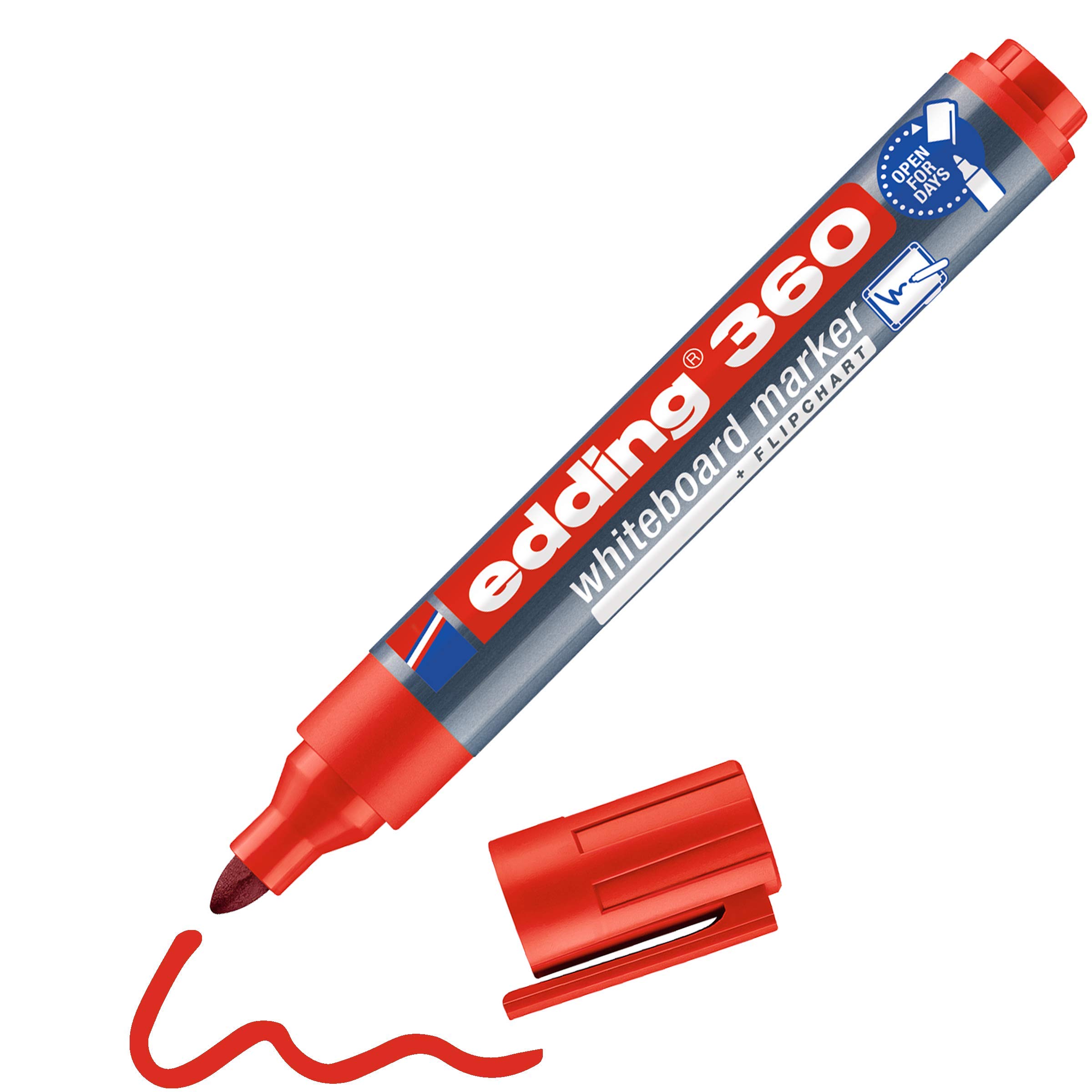 edding 360 whiteboard marker - red - 1 whiteboard pen - round tip 1.5-3 mm - whiteboard pen dry wipe - single pen