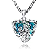 AXOMY Santa Muerte/Saint Michael Necklace for Men Women 925 Sterling Silver Santa Muerte Pendant Necklace Warrior Protect Us Amulet Jewelry Gift for Men Father