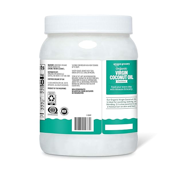 AMAZON GROCERY, ORGANIC VIRGIN COCONUT OIL, 54 FL OZ (PREVIOUSLY HAPPY BELLY, PACKAGING MAY VARY)