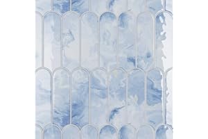 VaryPaper 20 Sheets Cream Blue Backsplash Tile Peel and Stick Long Fish Scale Back Splash Stick on Tiles for Kitchen Bathroom