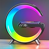 Smart Wireless Charging Alarm Clock with Bluetooth Speaker, App Controlled Bedside Lamp Table Light and Night Light, Bedroom Home Decor, Gift for Girls Boys and Family for Birthday Christmas (Black)
