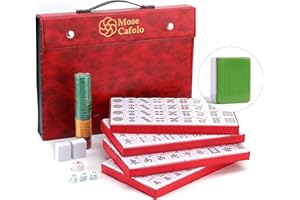 Professional Chinese Mahjong 144 Large Numbered Melamine Green Tiles with Carrying Travel Case,Spare Tiles, Dices, Chips, Eng