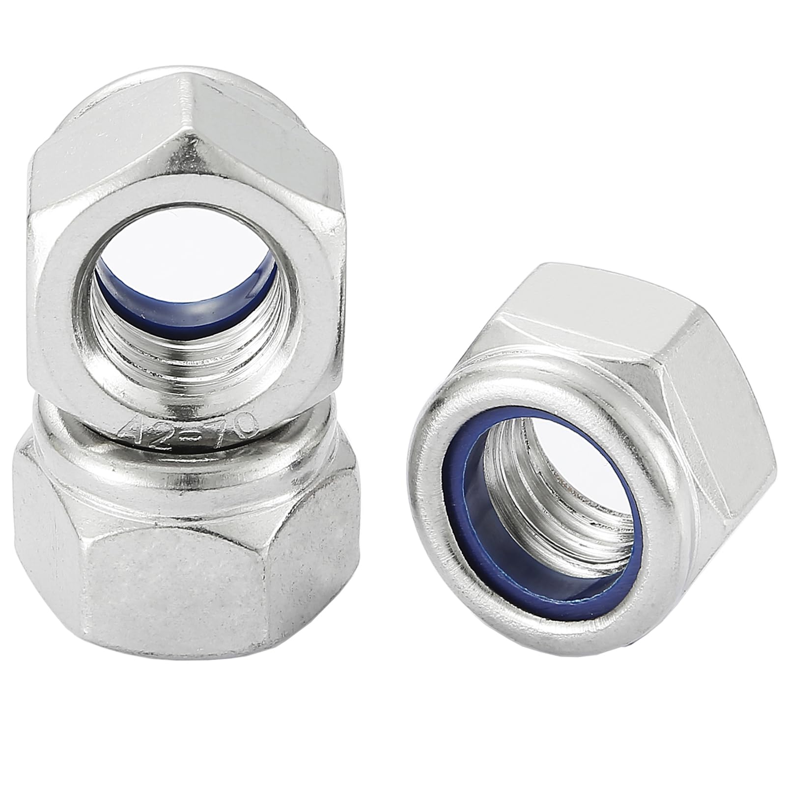 AMLOOPH M18 Nyloc Hex Nuts - 18mm Steel Locking Nuts, DIN985 A2 304 Stainless Steel, Nylon Inserts (Pack of 4)