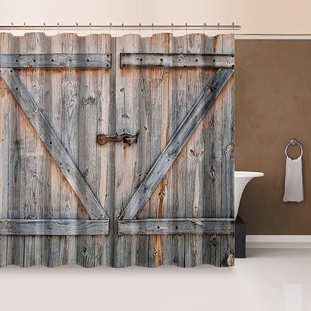 Xpccj Shower Curtains 3d Wood Door Printing Polyester Bath