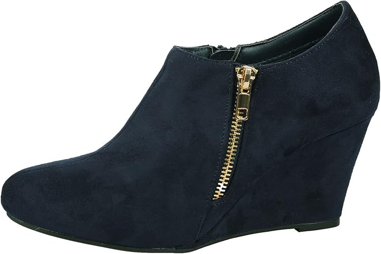 navy wedge boots uk