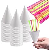 Auch 200Pcs 4.5oz White Snow Cone Cups with 200pcs Spoon Straws, Ice Cream Snacks Cup Easy Grip for Birthday Summer Holiday P