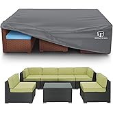 STARTWO Patio Furniture Covers Waterproof, Anti-UV Tear-Resistant 500D Heavy Duty 7-12 Seats Outdoor Furniture Cover for Sectional Sofa and Table Chairs, 110"x84"x28", Grey