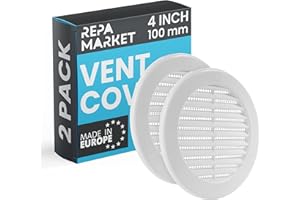 Repa Market 4 Inch (Opening) White Round Air Vent Cover - Pack of 2 Plastic Fresh Air Intake Vent - AC Cover with Nylon Mesh Screen - Wall, Ceiling HVAC Return Air Register - Modern Soffit Vents