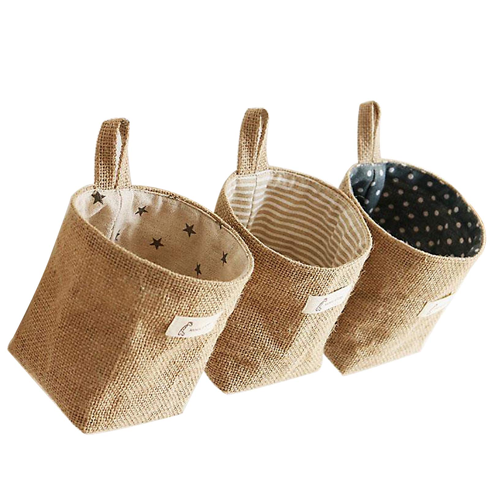 Besylo Cotton and Linen Storage Basket, 3pcs Foldable Linen Storage Box, Hanging Storage Bag, for Toys, Makeup, Small Affairs, Keys, Toilet Paper, Potted Plants