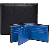 ANDOILT Slim Wallet for Men Genuine Leather RFID Blocking Bifold Ultra Strong Stitching Stylish Wallets with ID Window Black&blue