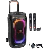 JBL PartyBox 330 (Black) 280W Portable Wireless Speaker Karaoke Bundle | Splash Proof Speaker - 18 Hours of Playtime - Powerful Sound and Deep Bass + Two Microphone System + AUX Cable
