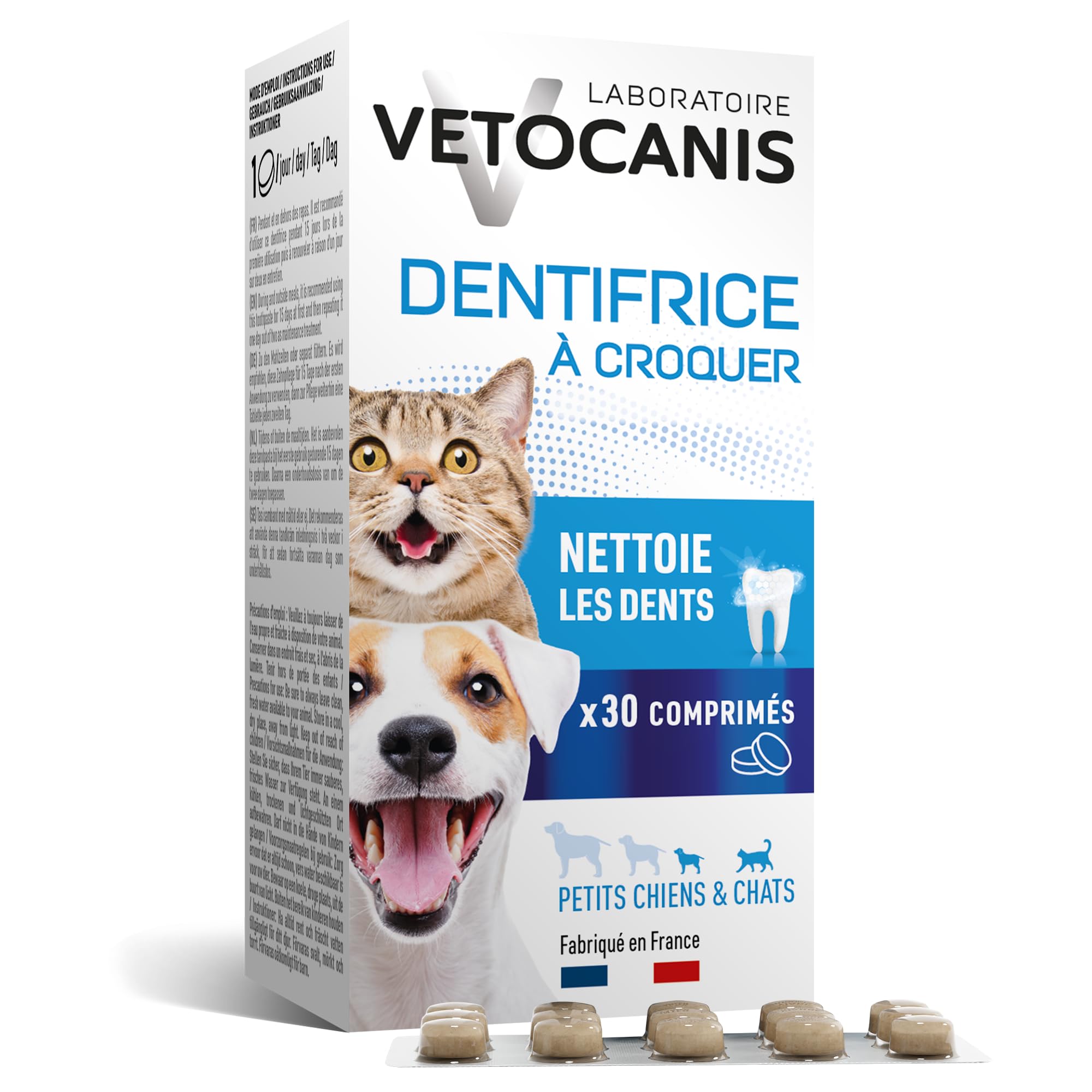 Agrobiothers VETOCANIS Plak Fighter Toothpaste for Cats 30 Tablets, Cat Oral Hygiene, Chicken Flavour