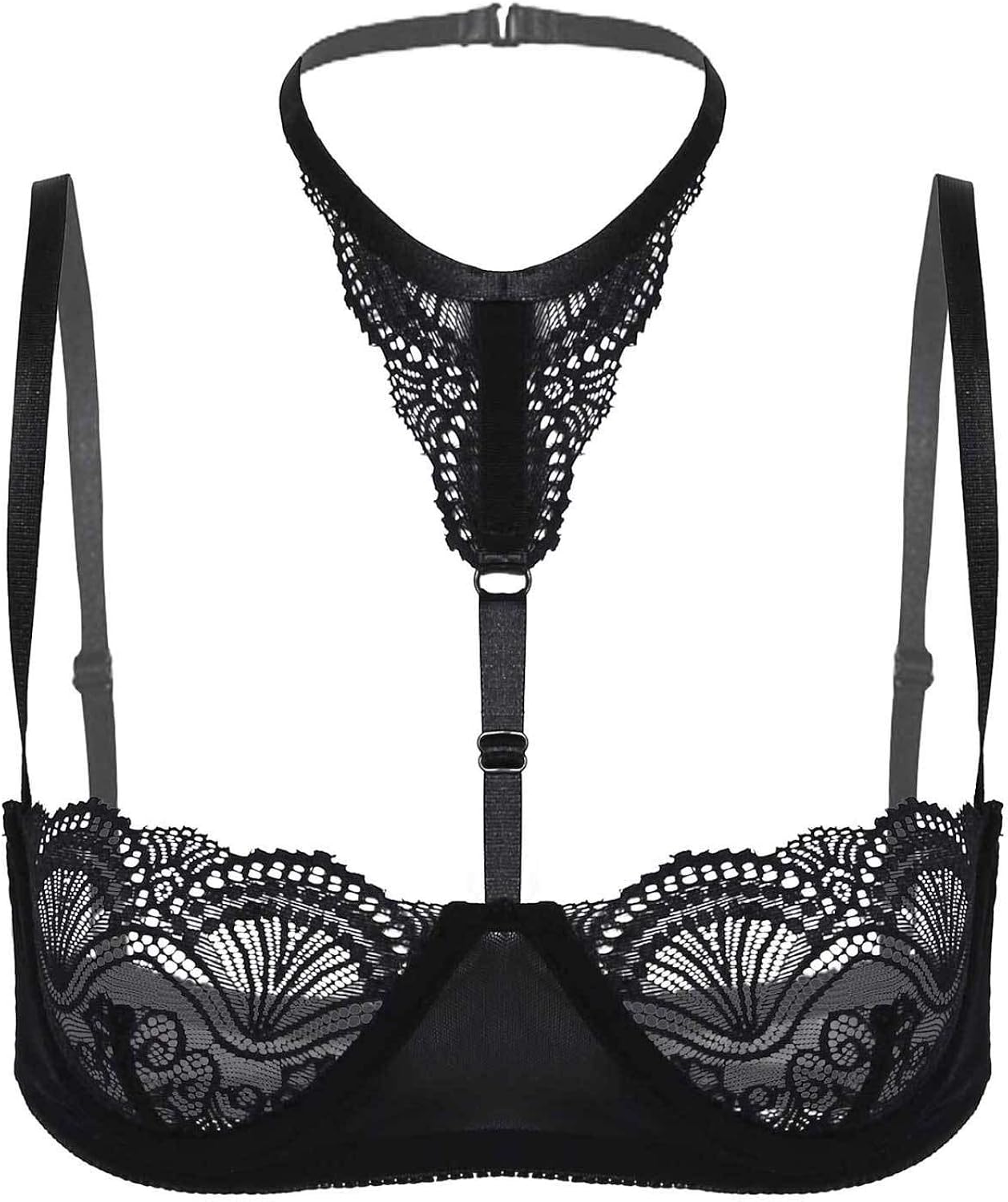inlzdz Damen Spitzen BH Top Neckholder Bralette Durchsichtige Sexy Oberteile Erotik Dessous