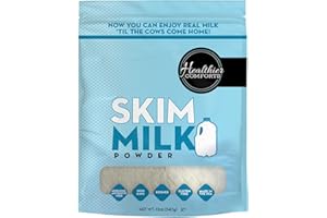 Healthier Comforts Skim Milk Powder | Fat Free, Shelf Stable | Kosher, Gluten Free, Non-GMO, Hormone and Antibiotic Free | Perfect for Shakes, Smoothies, Coffee Creamer, Baking | Made in USA (12oz)