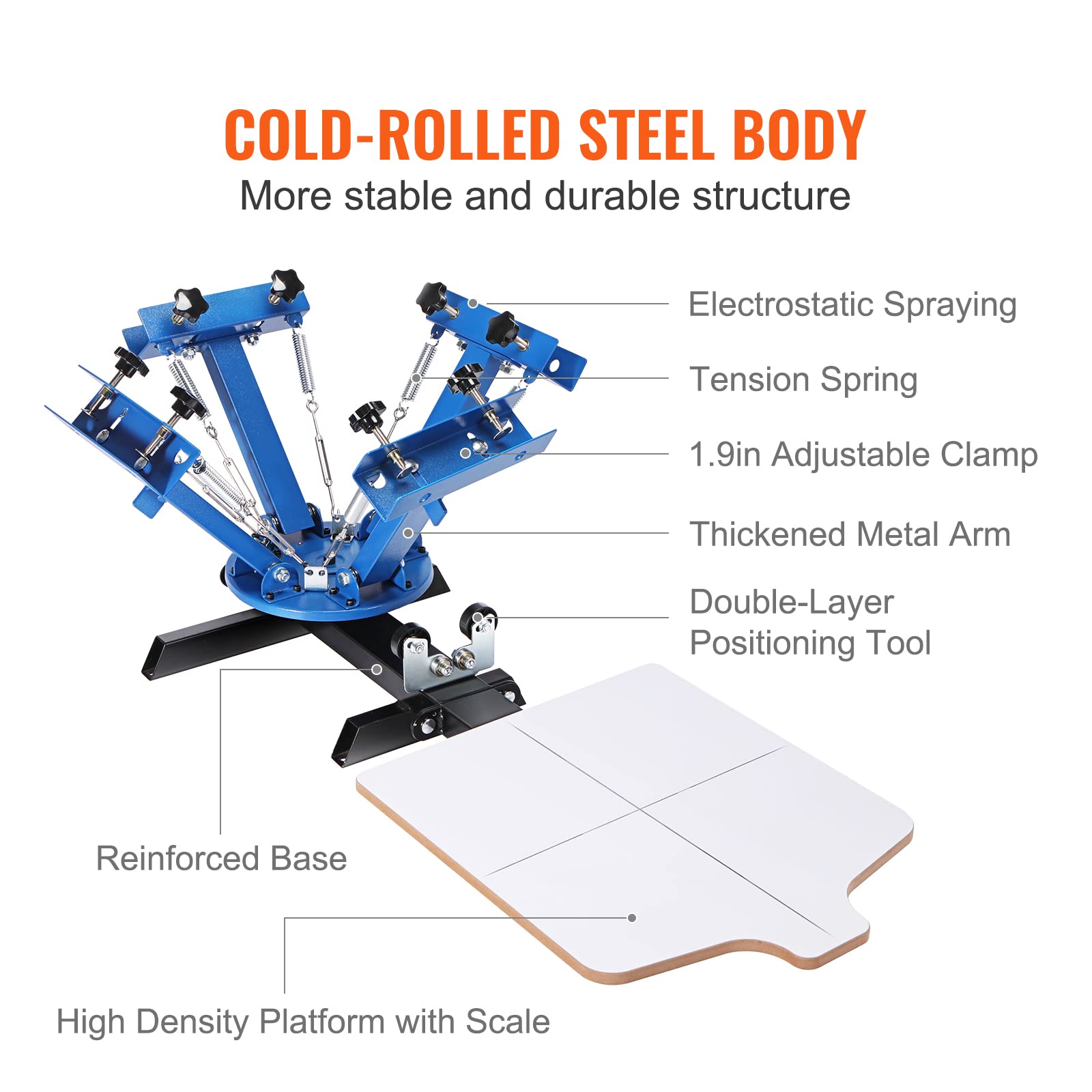 VEVOR Screen Printing Machine, 4 Color 1 Station 360° Rotable Silk Screen Printing Press, 21.2x17.7in / 54x45cm Screen Printing Press, Double-Layer Positioning Pallet for T-Shirt DIY Printing