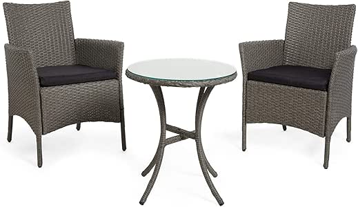 VonHaus Juego de Bistró de Ratán Sintético | Mesa y Sillas con Cubierta