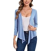 MINTLIMIT Women's Tie Front Shrug 3/4 Sleeve Lightweight Cardigan Sweater Sheer Knotted Cropped Bolero,Sky Blue,XL