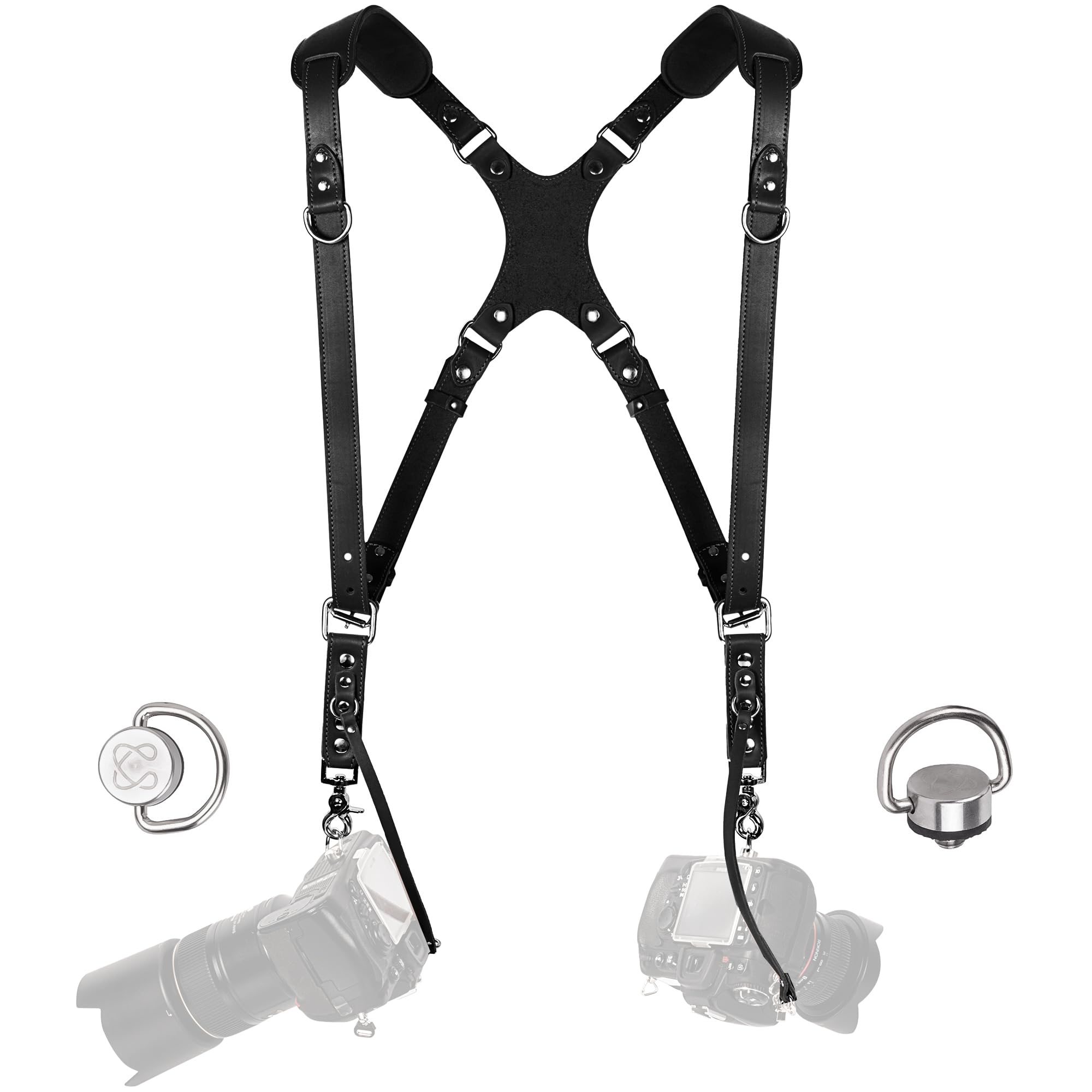 Photo 1 of C Coiro Camera Harness for 2 Cameras – Slim Dual Shoulder Leather Camera Strap – Camera Straps for Photographers with Safety Tether Adjustable Size, Color Black