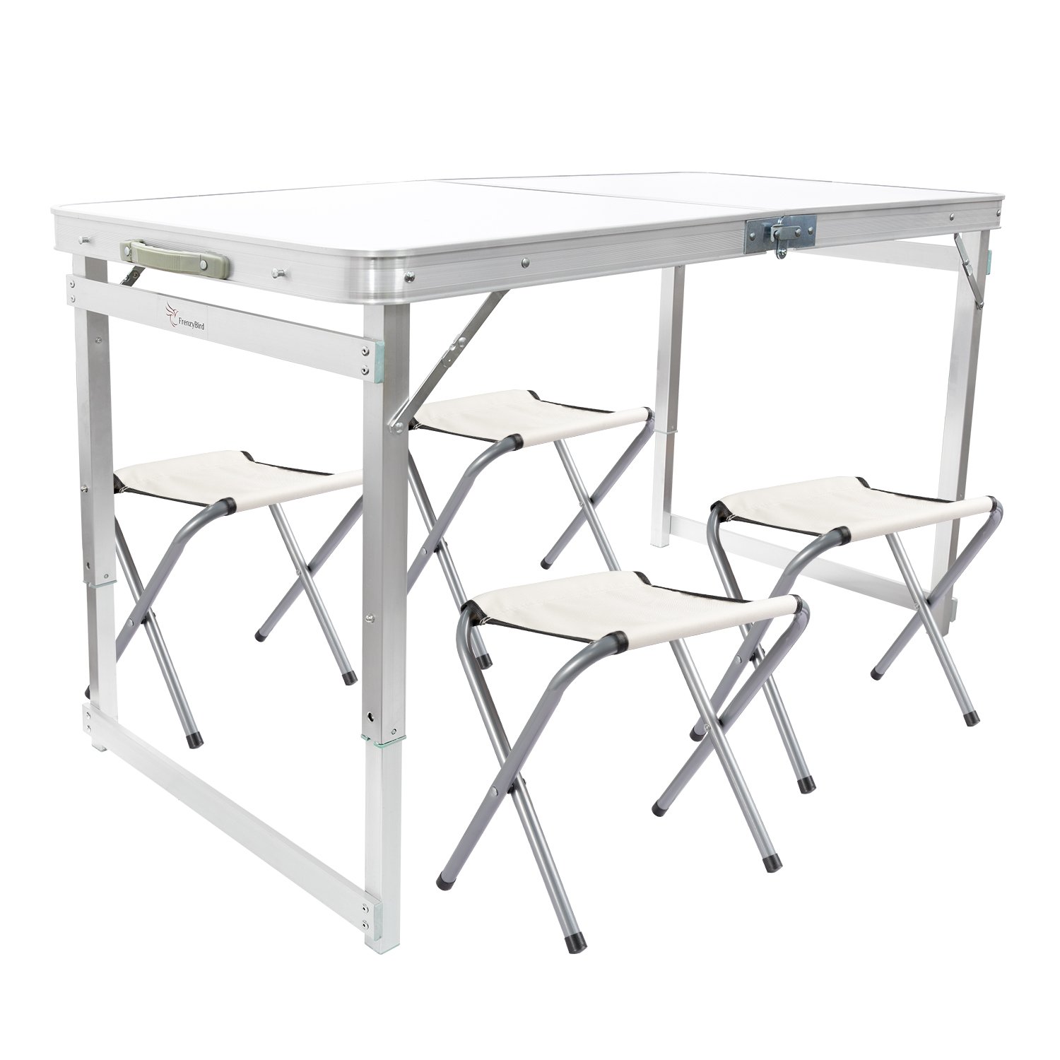 FrenzyBird 4-person Folding Picnic Table with 4 Chairs, Height Adjustable,Portable and Lightweight, for Outdoor,Camping,Picnic,BBQ,Party and Dining