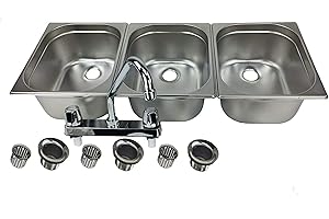 WATERWORKS CONCESSION 3-Large Compartment Drop-in Stainless Steel Concession Sink - Portable Stand Food Truck Trailer
