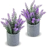 CADNLY Artificial Lavender Plant in Pots - Faux Lavender Flowers Decor – Fake Flowers Purple Decor Plant Potted Bathroom Bedroom Kitchen Farmhouse Home 2 Pack