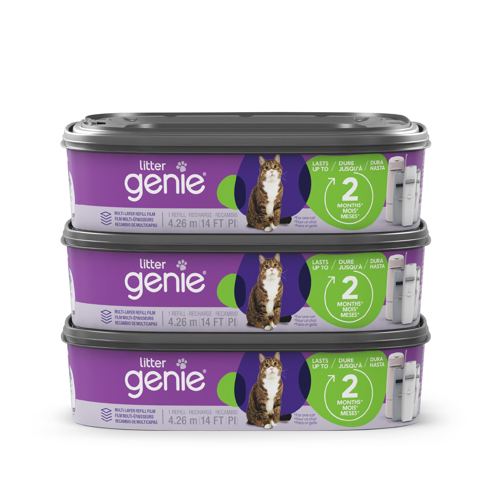 Litter Genie Refill Bags (3-Pack) | Multi-Layers of Odor-Barrier Technology | 1 Square Refill Cartridge Lasts Up to 2 Months Per Cat Image