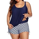 Aqua Eve Plus Size Tankini with Shorts Two Piece Swimsuits for Women Blouson Tummy Control Bathing Suits