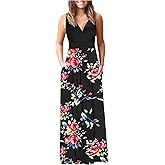 AUSELILY Women's Sleeveless Formal Dress Deep V Neck Loose Plain Cocktail Long Maxi Dresses with Pockets 2026 New