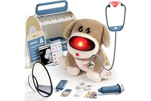 TOP BRIGHT Doctor Kit for Toddlers 3-5, Pretend Play Doctor Toys with Sounds & Reactions, Electronic Interactive Stuffed Dog Vet Kit, Pet Care Play Set Birthday Gifts for Girls Boys 3 4 5