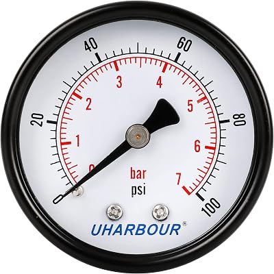 Uharbour Dual Scale Manometer 100psi/7bar Low Pressure Gauge 1/4" BSPT Back