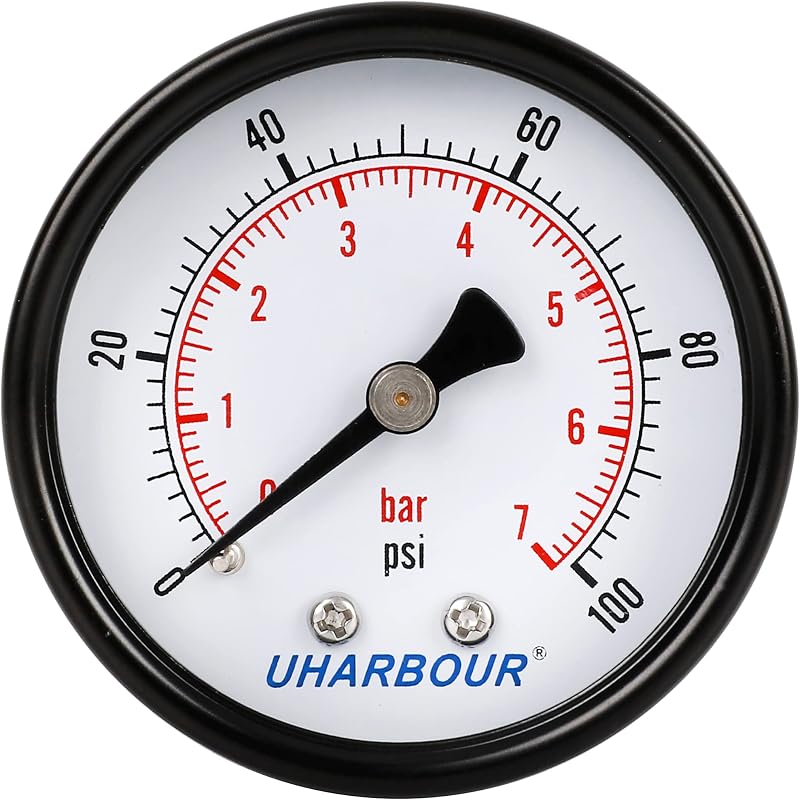 Uharbour Dual Scale Manometer 100psi/7bar Low Pressure Gauge 1/4" BSPT Back