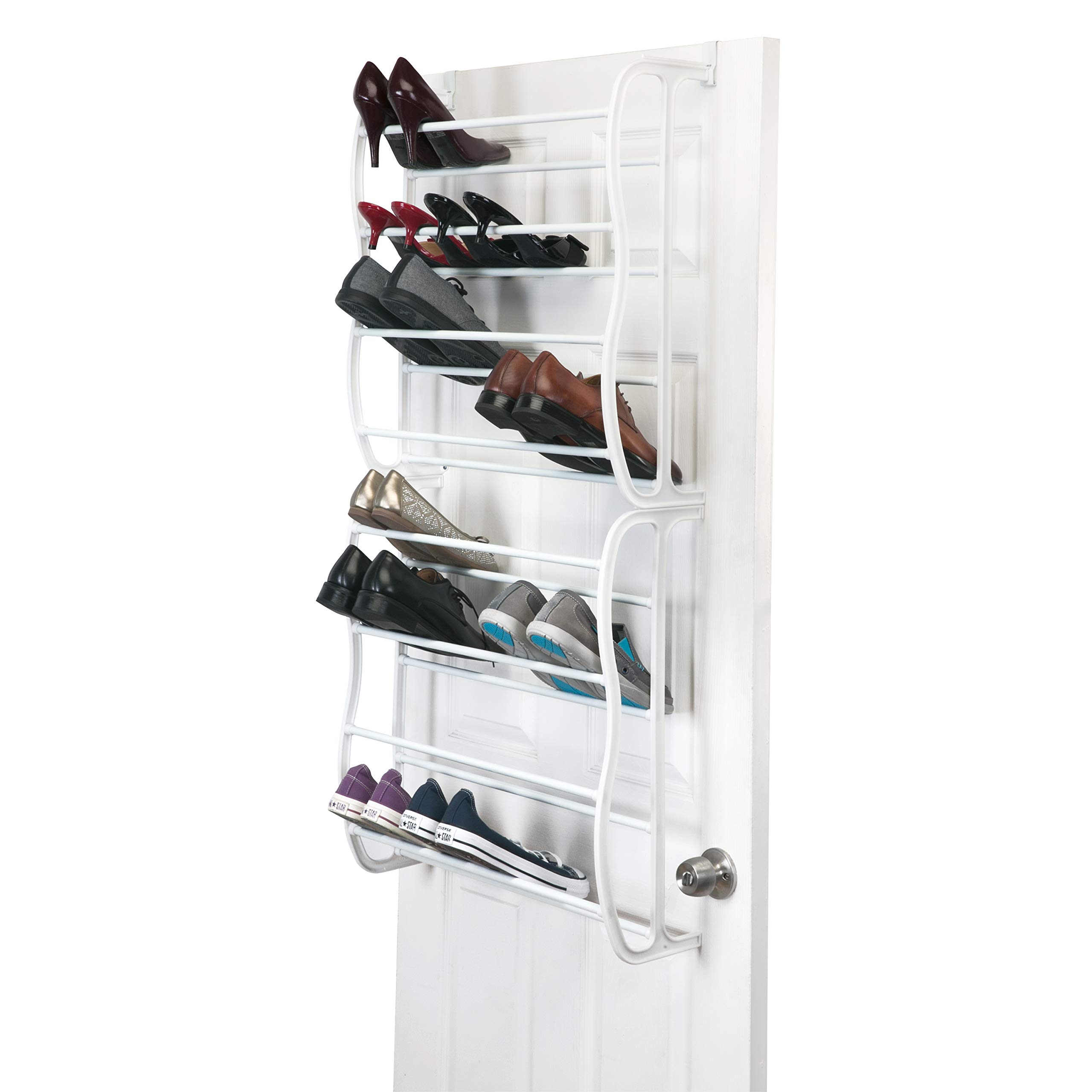 Simplify 36 Pair Adjustable Over The Door Shoe Rack White