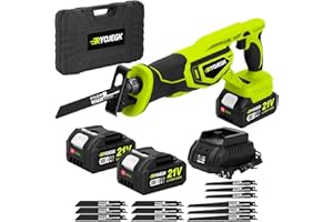RYOJEGK 21V Reciprocating Saw, Brushless 27mm with 2 x 4.0Ah Battery & 12 Blades, 3500 SPM Power, Tool-Free Blade Change for Wood & Metal