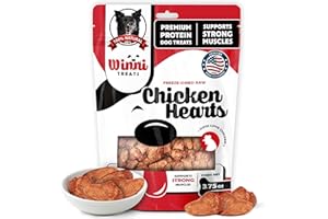 Winni Treats Freeze Dried Chicken Hearts for Dogs – Single Ingredient, High Protein, No Additives, Natural & Grain-Free Raw Dog Treats Natural – Ideal for Treats, Training & Rewarding – 3.75oz Bag