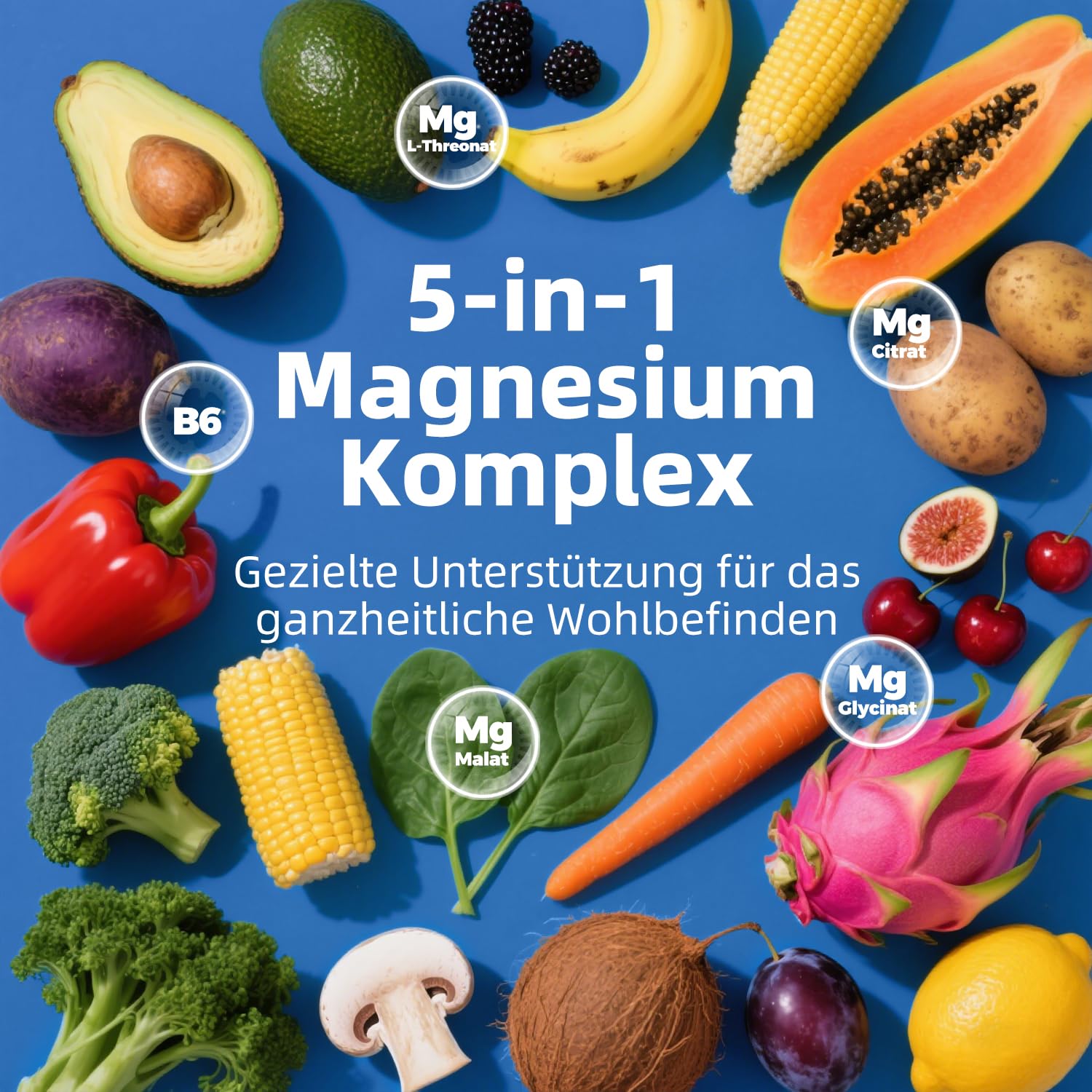 Magnesium Komplex 5 in 1-226mg elementares 105% NRV- Premium 1464mg Magnesiumglycinat, Citrat, Malat, L‑Threonat, Vitamin - hochdosiert - zur Unterstützung von Muskeln, Knochen, Herz, Nerven 3