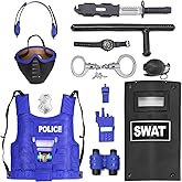 Ultimate All-in-One Kids Police Role Play Toy Kit - 15-Piece Policeman Pretend Play Set for Kids - SWAT Accessories for Dress Up Costumes - Badge, Shield, Vest, Handcuffs Included