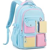 QIXIHU Kids Backpack, Backpack for Girls for Elementary School Multiple Pockets Ages 6-10(Blue)