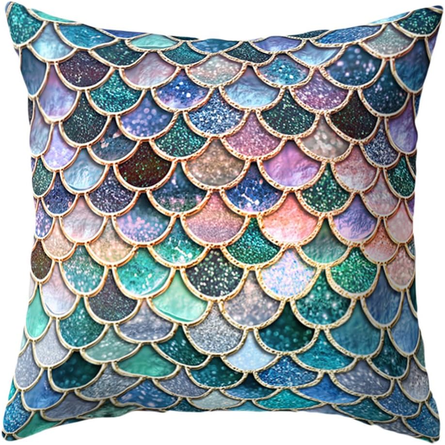 Profusion Circle Mermaid Fish Scales Throw Pillow Case Bed Sofa Cushion Cover Living Room Home Decor