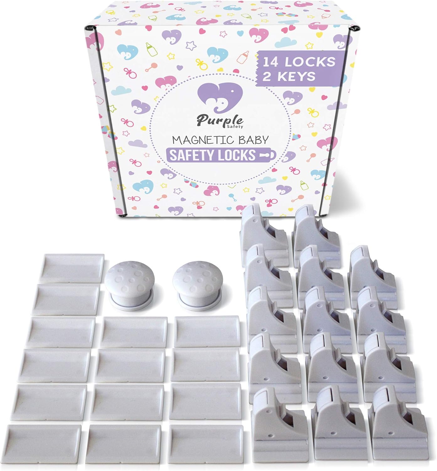 Purple Safety 4 Magnetic Baby Locks 1 Key For Cabinets And