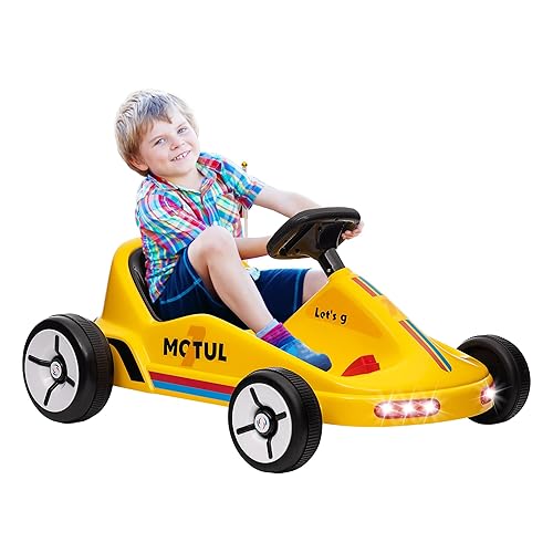 AIYAPLAY Electric Go Kart, 6V Battery Powered Kids Go Kart with Music, Light, Horn, Kids, Ride on Car for 3-5 Years, Yellow