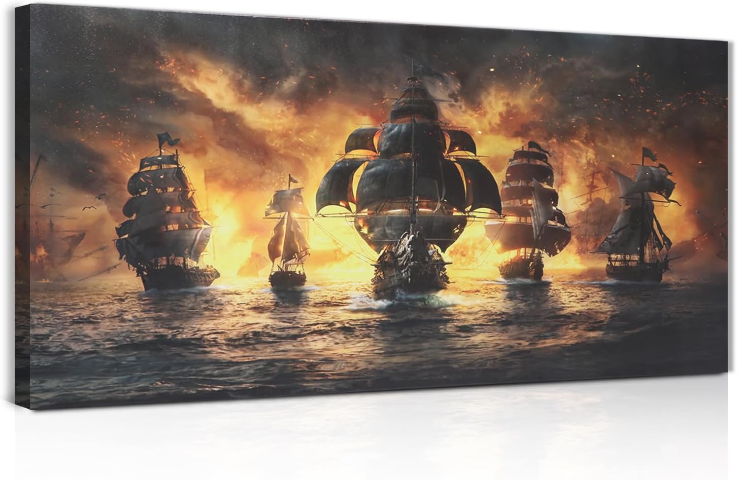Paintings - Sorventina Ghost Pirate Ship Framed Canvas Wall Art - Nautical Sailboat Decor for Man Cave, Large Wall Art for Living Room, Bedroom, Bar, Halloween Indoor Decorations (40x20in, Spooky Pirate Ship)